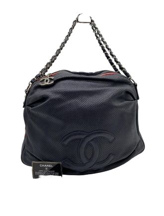 Chanel Baseball Spirit Hobo Perforated Leather Blue Leather Handbag (Pre-Owned)
