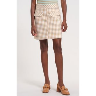 Isaac Mizrahi New York Gingham A-Line Skirt in Beige/White at Nordstrom, Size X-Large