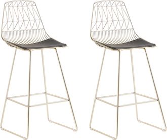 Beliani Beliani - Conjunto De 2 Sillas De Bar De Metal Dorado Cojines De Asiento De Piel Sint&eacute;tica Moderno Preston