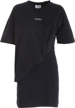 Kenzo Asymmetrische T-shirtjurk met logo - Dames - Shirt Kleedjes - Zwart - M - Katoen - Kleedjes