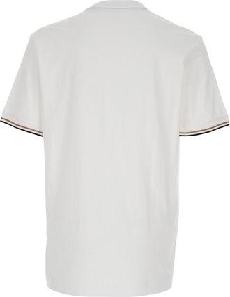 HUGO BOSS Mens Crew Neck T-Shirt White Contrast Sleeves Cotton T-Shirts And Polos
