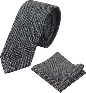 TruClothing Check Tweed Herringbone Tie & Pocket Square