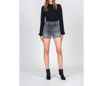 Black Orchid Barbara Belted Paperbag Shorts In Faded Black