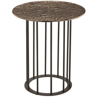 Capodarte Capodarte - Tavolino tondo D45 cm con base in metallo Nero e piano in vetro martellato Bronzo mute