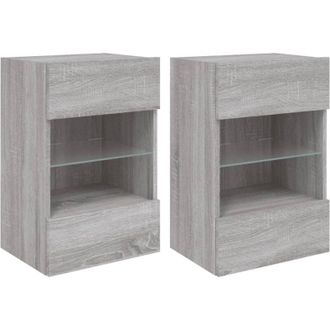 vidaXL Wall Cabinets with LED Lights for TV 2 pcs Grey Sonoma 40x30x60.5 cm vidaXL