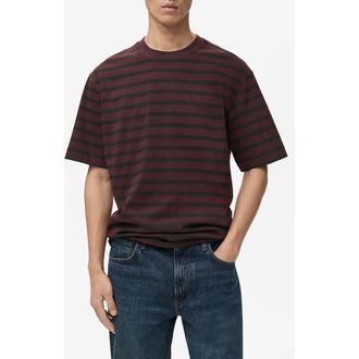 Mango Stripe Relaxed Fit Cotton Crewneck Shirt in Wine at Nordstrom, Size X-Large