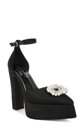 London Rag Maeissa Pearly Brooch Ankle Strap Platform Pump in Black at Nordstrom Rack, Size 9
