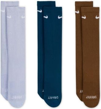 Nike Assorted 3-Pack Everyday Plus Cushion Crew Training Socks in Blue/Brown Multi at Nordstrom, Size Large