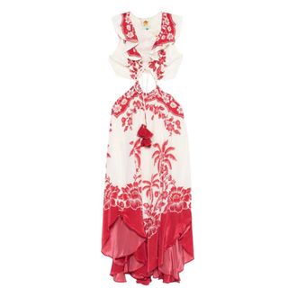 Farm Rio FARM Rio, Midi Dresses, female, Red, Size: XS Guanacaste Cut-Out Midi Dress