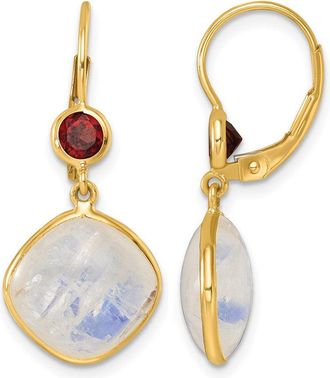 Diamond2Deal 14K Yellow Gold Moonstone and Garnet Topaz Drop Dangle Earrings