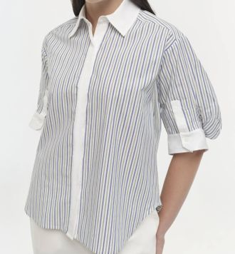SIMKHAI Gemma Three Quarter Sleeve Shirt In Cool Gray