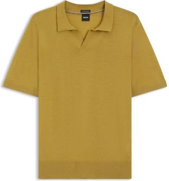 BOSS Merino wool knit polo with Johnny collar