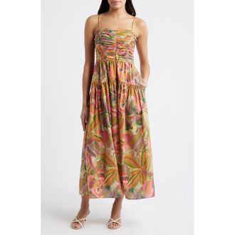 Vince Camuto Pleated Cotton Poplin Maxi Sundress in Green Mult at Nordstrom, Size 14