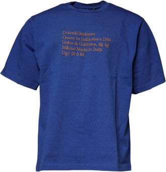 Dolce & Gabbana Mens Blue Graphic Print Cotton Crew Neck T-Shirt