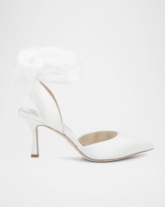 Badgley Mischka Blaze Satin Ankle-Wrap Halter Pumps
