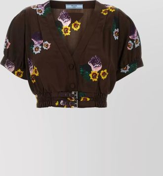 Prada waist-belted floral print crop top