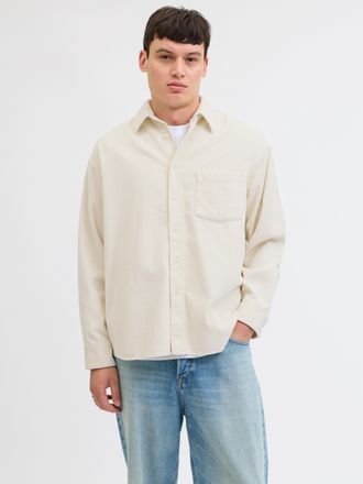 Jack & Jones Langarmhemd JACK & JONES JORINWOOD OVERSIZED CORD SHIRT LS, Herren, Gr. XXL, N-Gr, weiss (antique wei&szlig;), Web, Obermaterial: 100% Baumwolle, unifarben,