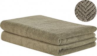 Beliani Beliani - Conjunto De 2 Toallas De Algod&oacute;n Verde Oliva Chevron Textura Suave Ba&ntilde;o Mitiaro