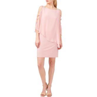 Chaus Crystal Strap Chiffon Overlay Minidress in Puff Pink at Nordstrom, Size X-Large