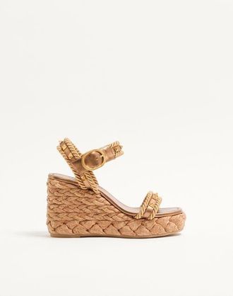 Valentino Garavani Rockstud Wedge Sandal In Laminated Calfskin 100mm Woman GOLD 36
