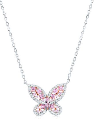 Suzy Levian Suzy Levian Gala Collection Silver Cz Butterfly Necklace