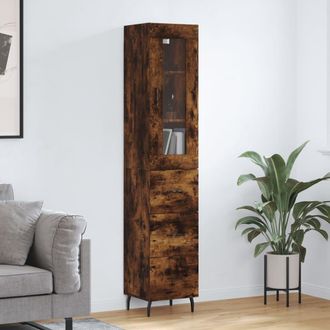 vidaXL Aparador De Madera Contrachapada Roble Ahumado 34,5x34x180 Cm Vidaxl