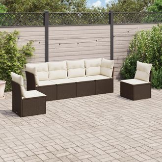 vidaXL Set Sof&aacute;s De Jard&iacute;n 6 Piezas Y Cojines Rat&aacute;n Sint&eacute;tico Marr&oacute;n Vidaxl