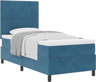 vidaXL Box Spring Bed with Mattress Dark Blue 80x200 cm Velvet vidaXL