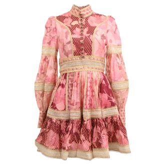 Zimmermann Concert Embellished Floral-Print Dress in Pink Linen