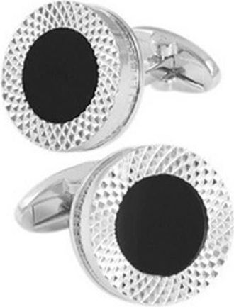 Charles William London Smart Round Office Silver Cufflinks Shirt Sleeve Smart Black Pearl Button