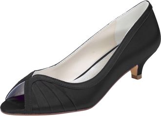 Emily Bridalwear 011-22 Womens Wedding Shoes Peep Toe 1.57 Inches Kitten Heel Satin Pumps with Ruffles Bridal Shoes (EU36/UK3.5, Black)