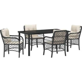 vidaXL Conjunto De Comedor De Jard&iacute;n Con Coj&iacute;n 5 Pcs Negro Polirat&aacute;n Vidaxl