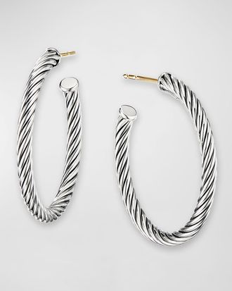 David Yurman Sculpted Cable Hoop Earrings in Silver, 3mm, 1L