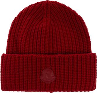Moncler Wolmuts met Logo - Dames - Hoeden - Rood - ONE Size - Wol - Accessoires