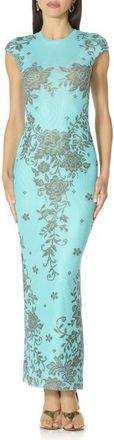 AFRM Mylo Print Mesh Maxi Dress in Turquoise Crochet at Nordstrom, Size X-Small