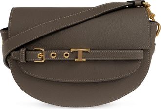 Tod's Mini T Signature Leder Crossbody Tas - Dames - Schoudertassen - Grijs - ONE Size - Leer - Tassen