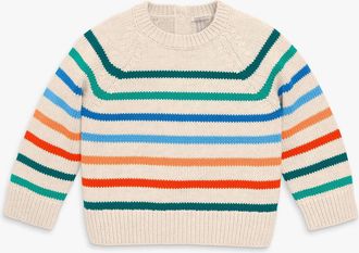 primary Baby Crewneck Stripe Sweater in Heather Sand Stripe at Nordstrom, Size 18-24M
