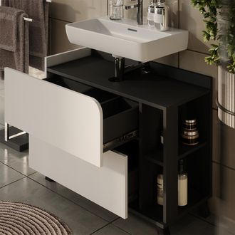 Vicco Mueble Bajo Lavabo Karen, Blanco/antracita, 80 X 65 Cm Con 2 Cajones, Vicco