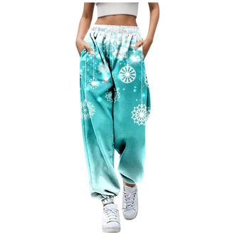 Generic Christmas Joggers Women Tie Dye Print Holiday Sweatpants Baggy Elastic Waist Trousers Oversized Xmas Drawstring Jogging Pants Ladies Jogging Walking S
