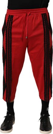 Dolce & Gabbana Red Embroidered Casual Cropped Trouser Mens Pants