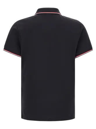 Moncler Tricolor-Striped Cotton Piqu&eacute; Polo Shirt - Black