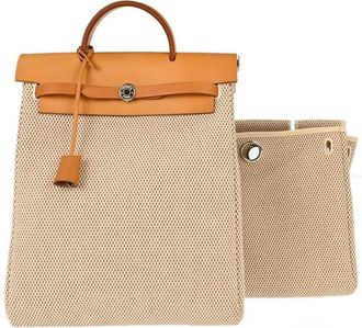 Herm&egrave;s Vintage Herbag A Dos Toile And Leather Beige Canvas Backpack Bag (Pre-Owned)