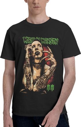 Generic Mens Marilyn Rock Musician Manson Printed Cotton Shirt Simple and Practical Top Casual and Sport Shirts Black M