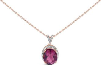 House of Brilliance 14K Rose Gold Vermeil Sterling Silver 1/5 Cttw Diamond Pink Quartz Oval Pendant Necklace