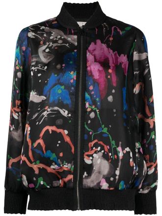 Shiatzy Chen see-through printed silk jacket - women - Mulberry Silk - 38 - Black