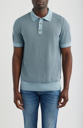 HUGO BOSS L-Naldo Silk & Cotton Polo in Blue at Nordstrom, Size Xx-Large