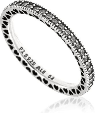 Pandora Ladies Sparkle And Hearts Ring In Sterling Silver, Size 48