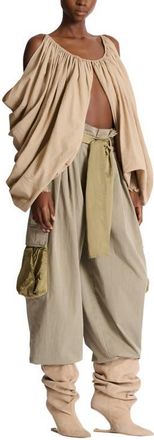 Balmain Strappy cotton blouse in Beige at Nordstrom, Size Medium