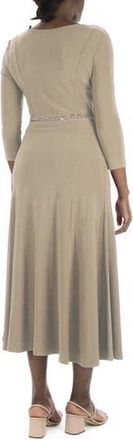 Nina Leonard Waist Belt Midi Dress in Mink at Nordstrom Rack, Size X-Large