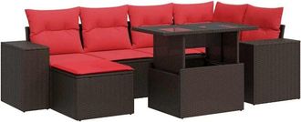 vidaXL 9 Piece Garden Sofa Set with Cushions Brown Poly Rattan Acacia Vidaxl